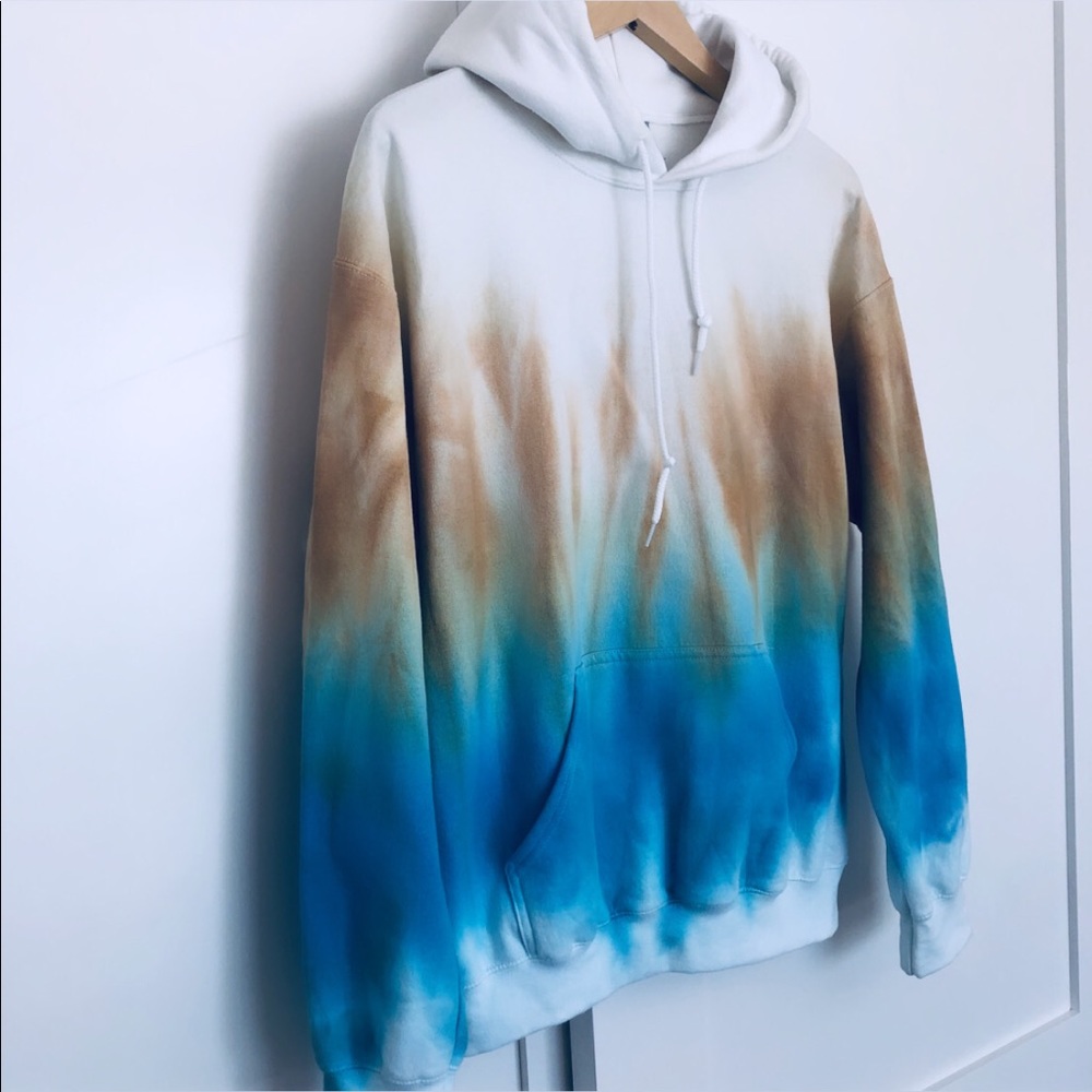 🔴SOLD🔴Tie Dye Golden Blue Colorblock NEW Hoodie - Picture 10 of 14